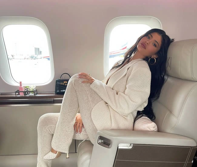 Kylie Jenner posing on her private jet