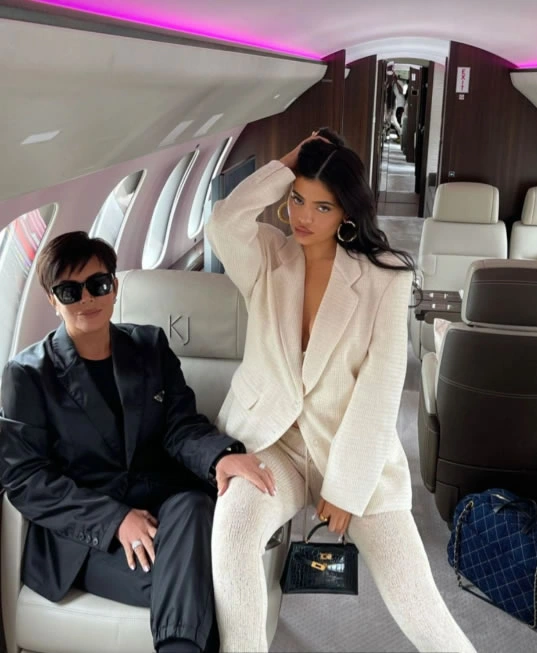 Kylie's private jet conference suite area
