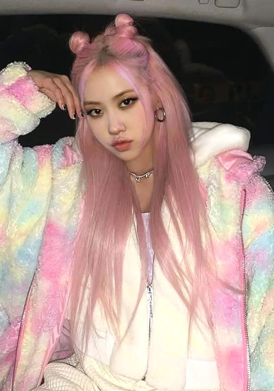 Blackpink Rose pink mini space buns with fringe
